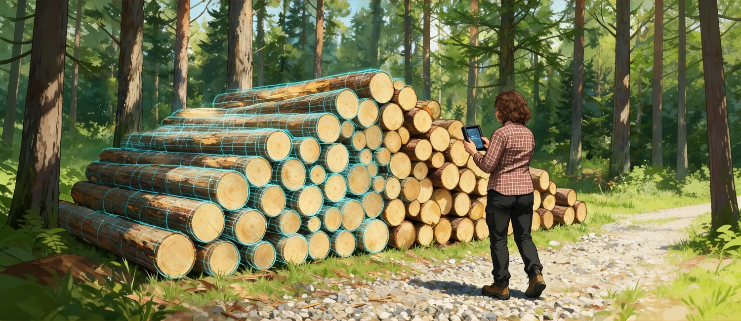 Handheld digital measurement of timber stacks in the forest